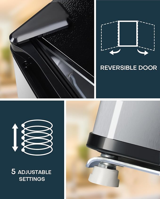 Upstreman 1.7 Cu.ft Mini Fridge with Freezer, Dorm Essentials, Adjustable Thermostat, Energy Saving, Low Noise, Single Door Compact Refrigerator for Dorm, Office, Bedroom, Stainless- FR17