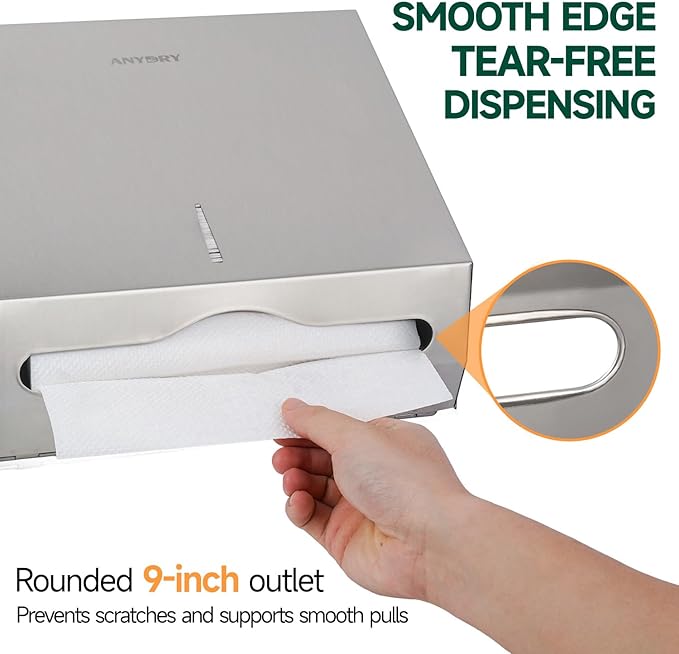 Wall Mount Paper Towel Dispenser 250-Sheet Capacity Brushed Stainless Steel Lockable Fits Multifold/Z-Fold Towels (Folded Size ≤ 10.6" x 3.9")