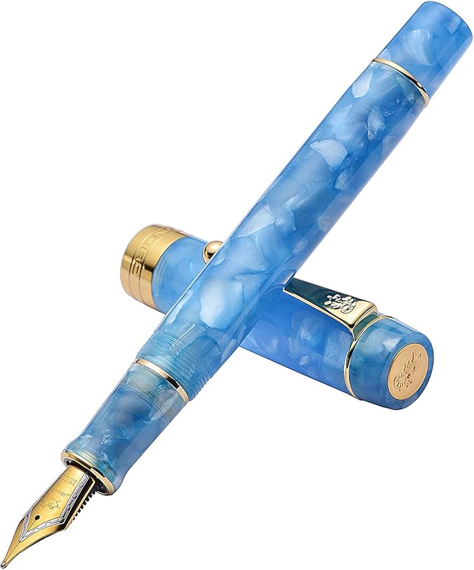 Jinhao 100 Fountain Pen Celluloid Classic Style, #6 Nib Smooth Writing Instrument with Refillable Converter and Pen Case Set