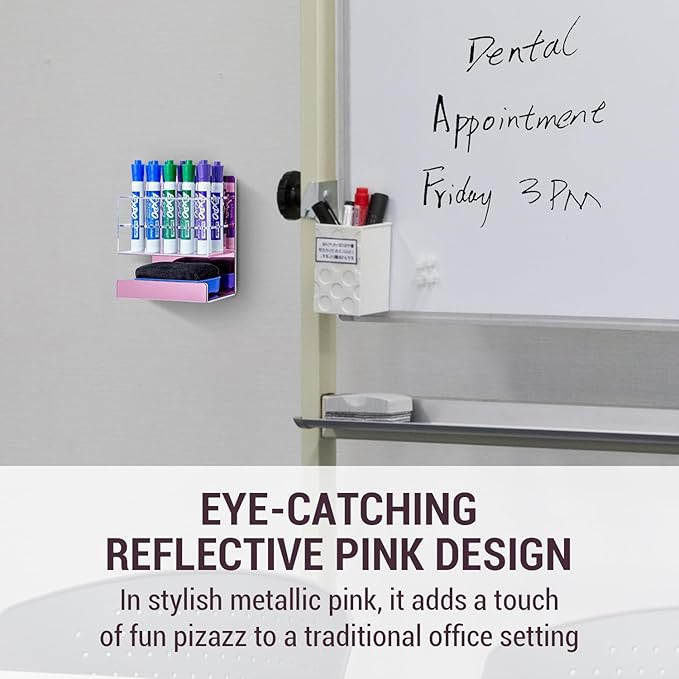 MyGift Dry Erase Marker Holder 10 Slots Whiteboard Marker Holder For Wall Dry Erase Eraser Holder Wall Mount Rose Pink