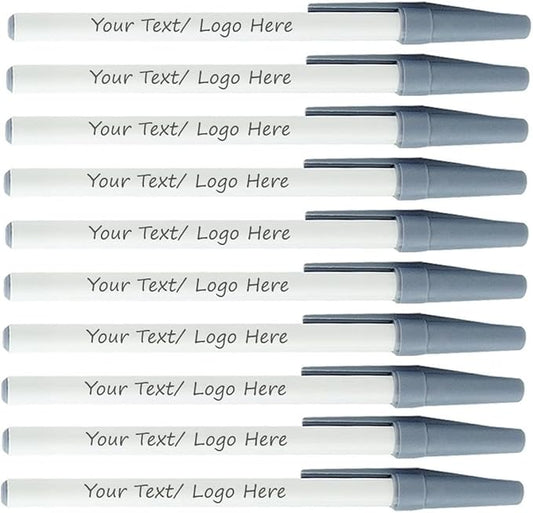 Personalized Stick Pens With your Custom Logo or Text-500 Pack Bulk-for Businesses, Parties, and Events, Custom Printed Slim Ballpoint Pens with Cap, Grey, Black Ink