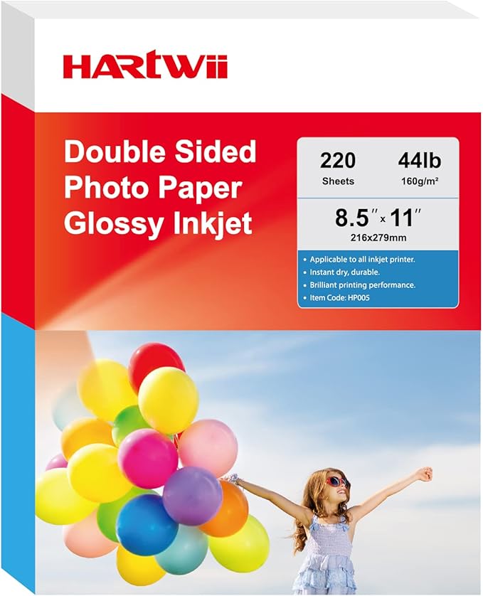 220Sheets Double Sided Photo Paper Glossy Brochure Flyer Paper Inkjet 8.5x11 44lb 160gsm Letter Size for All Dye Ink Printers