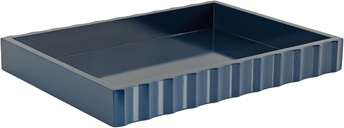 Kate and Laurel Lissi Decorative Rectangle Tray with Wavy Design, 16 x 12, Navy Blue, Modern Scalloped Serving Tray for Coffee Table Ottoman, Dining Table, or Entryway Catch-All Tray