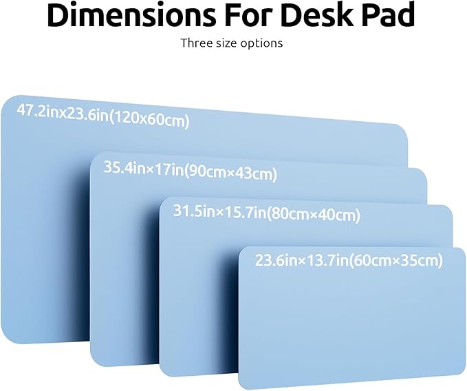 YSAGi Leather Desk Protector, Office Mat, Large Mouse Mat, Non-Slip PU Leather Blotter, Laptop Pad, Waterproof Writing Pad for Office and Home (Baby Blue, 47.2" x 23.6")