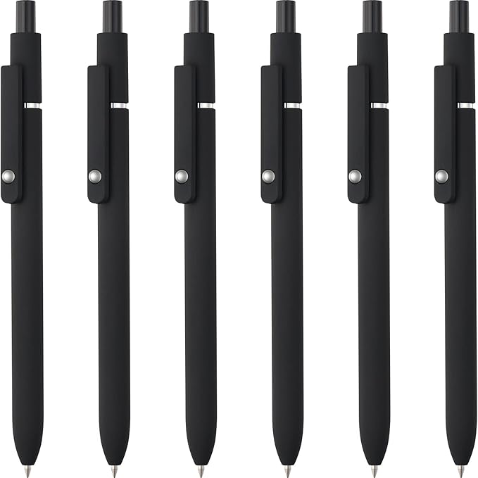 LINFANC 6 Pack Gel Pens, Black Ink Pens Fine Point Smooth Writing Pens Bulk, Soft Touch Cute Pens Aesthetic School Supplies, 0.5mm Black Pens for Journaling, Cute Office Supplies for Women & Men