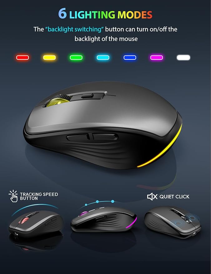 SABLUTE Wireless Keyboard and Mouse Combo Backlit - Compact Quiet Keyboard with RGB Mouse, Rechargeable, Slim, Sleep Mode, Portable Cordless Keyboard Mouse Set for Mac, Windows, Laptop (Space Gray)