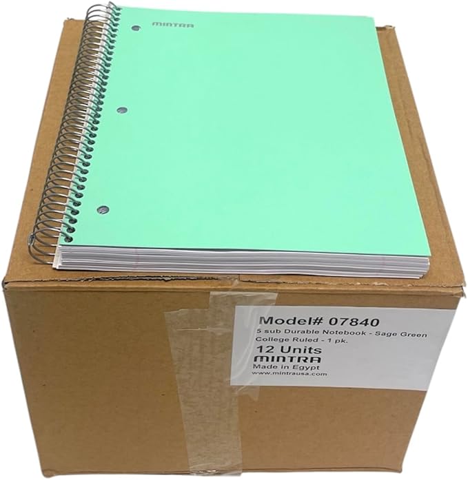 Mintra Office Durable Spiral Notebooks, 5 Subject (Sage Green, College Ruled 12pk)