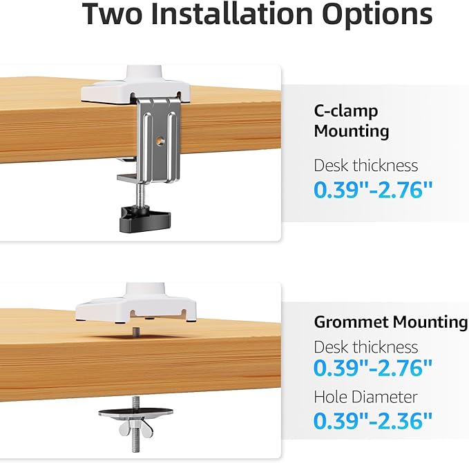 Monitor Arm for 13-32 inch Screens, Monitor Desk Mount, Adjustable Height, VESA Mount with Clamp & Grommet Bases, Freelift White