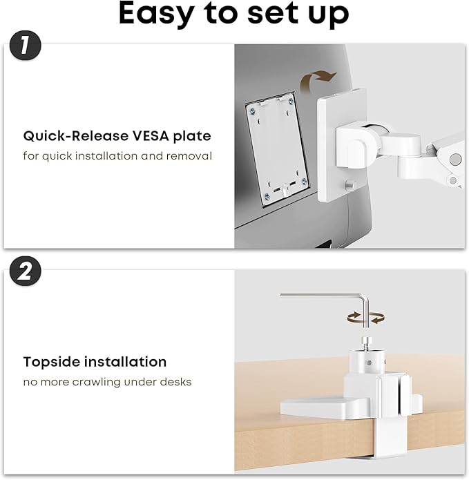 PUTORSEN 17-49”Premium Aluminum Heavy Duty Dual Monitor Arm for Ultrawide Screens up to 44lbs, Vertical Stacked Dual Monitor Desk Mount, Full Motion Dual Vertical Monitor Mount, VESA 75/100, White