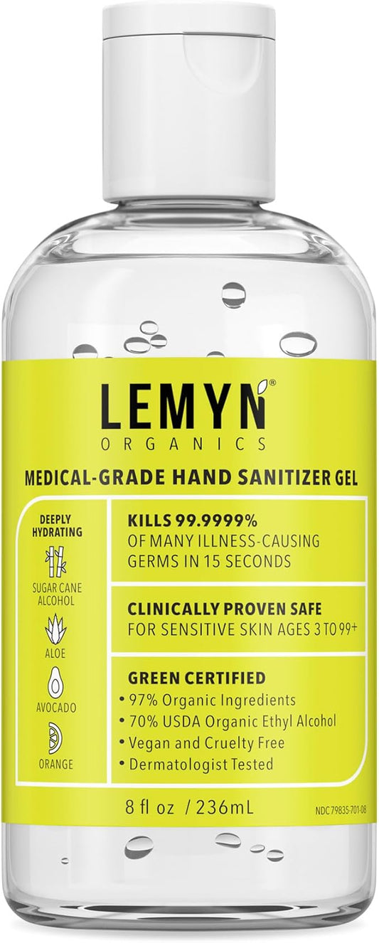 Medical Grade Hand Sanitizer Gel - 97% ORGANIC - 8 FL.OZ.