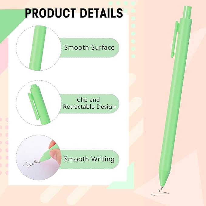 Teling 100 Pcs Ballpoint Pens Retractable Comfortable Cute Stylish Writing Pens in Medium Point 1.0 mm for Office Supplies(Light Green)
