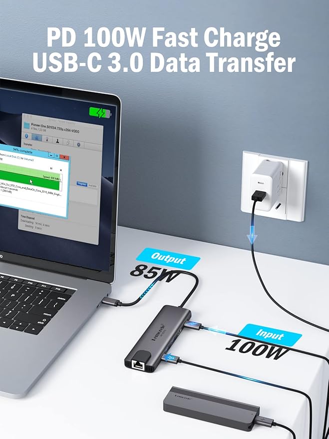 Lemorele USB-C Hub 6-in-1 with 4K@60Hz HDMI, Gigabit Ethernet,100W Power Delivery, USB-C and 2 USB-A 5 Gbps Data Ports for MacBook Air/Pro, Dell, Hp, XPS, and More