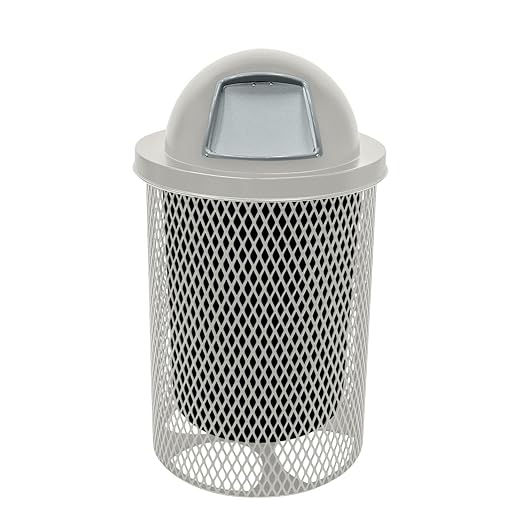 RDT-TXTGRY Heavy Duty 32 Gallon Round Trash Receptacle, Liner Included, Textured Red with Textured Grey Steel Dome Top, Made in America