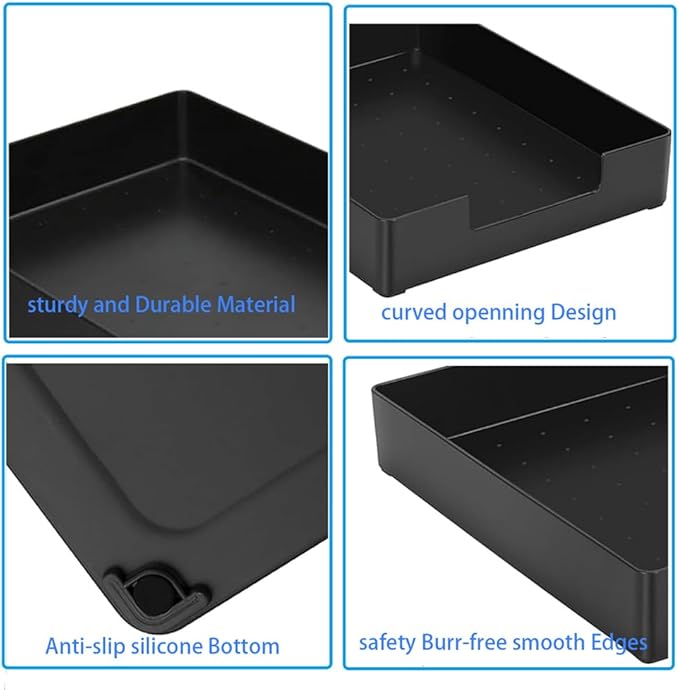 Letter-Size Tray, Desk Drawer Organizer, A4 Plastic Paper Tray, Stackable Plastic Paper Holder File Organizer for Office, School, Home Storage (Black)