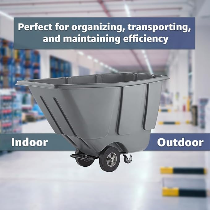 Commercial Garbage Wagon 0.5 Cubic Yard 300 lb., Tilt Truck, Construction Trash Recycling Trolley, Industrial Dump Cart Transportation, Rolling Waste Bin, Grey