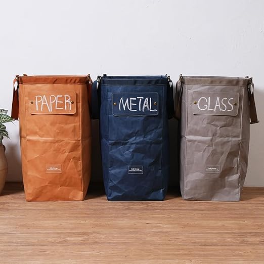 Kitchen Recycling Bin Indoor, Paper, Can, Trash Recycle Bin Combo (Navy+Grey)