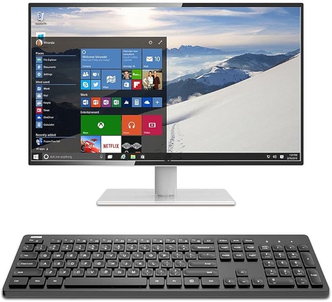 Arteck 2.4G Wireless Keyboard Ultra Slim Full Size Keyboard with Numeric Keypad and Media Hotkey for Computer/Desktop/PC/Laptop/Surface/Smart TV and Windows 11/10/ 8/7