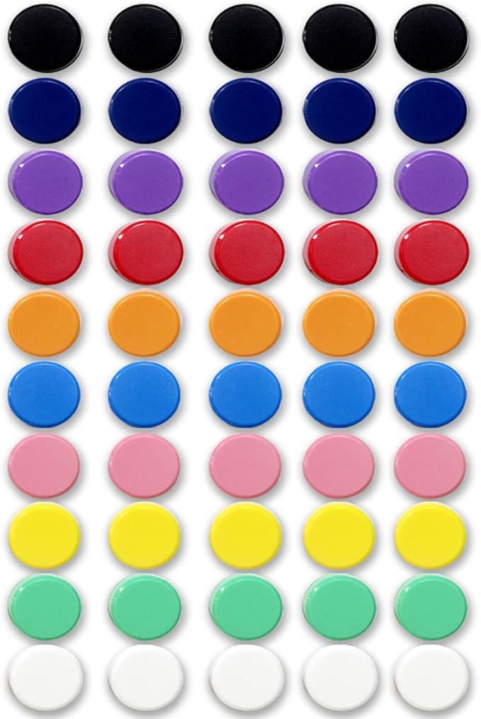 Qualsen Fridge Magnets, 50pcs Refrigerator Magnets, Small Magnet for Whiteboard Magnet for Kids, Mini Cute Magnets for Fridge, Locker, White Board, Kitchen, Office, Classroom(10 Colors)