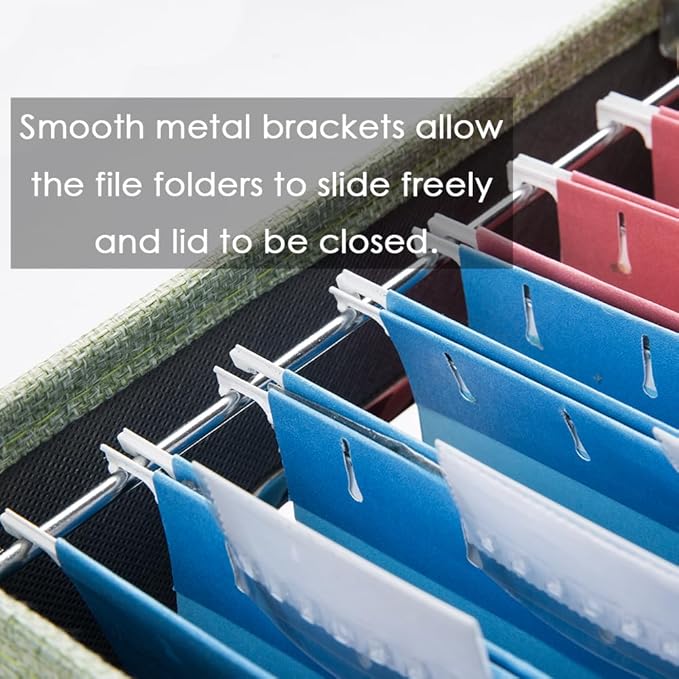 PRANDOM File Organizer Box - Set of 1 Collapsible Decorative Linen Filing Storage Hanging File Folders with Lids Office Cabinet Letter Size Green (14x9.3x10.8 inch)