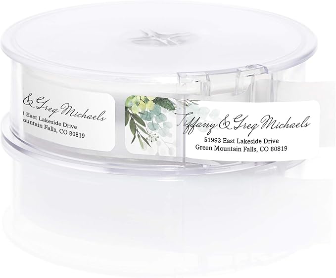 Floral Greenery Rolled Address Labels/Roll of 500 Personalized Address Labels/Designer Return Address Stickers in Elegant Plastic Dispenser