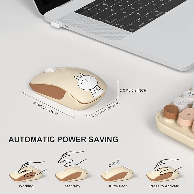 FOPETT Wireless Keyboard and Mouse Cute Mouse and Keyboard 2.4G Wireless Keyboards with Colorful 68 Keys Typewriter Retro Round Keycap for PC, Laptop,Tablet,Computer Windows - Milk Tea Colorful