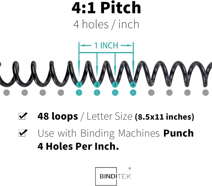 Binditek 100 Pack Plastic Spiral Binding Coils, 14mm(9/16"), 115 Sheet Capacity, 4:1 Pitch, Black, 48 Loops, for Students and Coworkers
