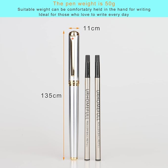 Stunning Luxury Rollerball Pen with 24K Gold Trim,Switzerland Tip with Black Ink Refills,Perfect Roller Ball Point Pen Gift for Men Women,Fancy Writing Set for Business,Fog Chromium