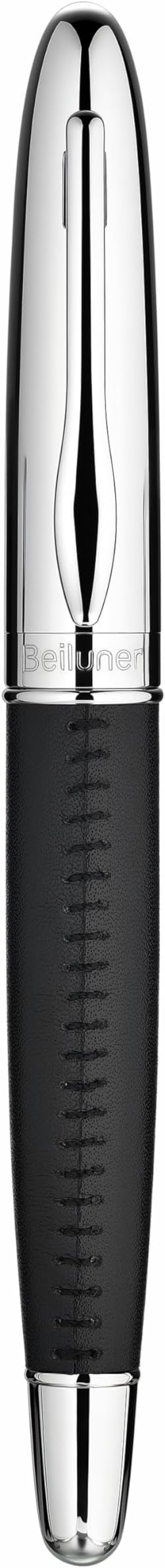 BEILUNER 318 Luxury Leather Pen, Hand-Stitched Premium Leather, Chrome-Plated Finish, Schmidt Ink Refill, Best Rollerball Pen Gift for Men & Women, Refillable, Executive Writing, Nice Pens