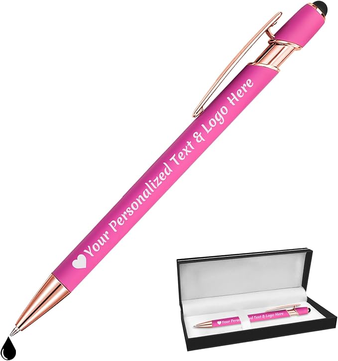 STREADVE Personalized Custom Pens Engraved Writing Pen with Name Logo, Customized Promotional Items Stylus Pen Gifts for Women Realtor Quinceañera Wedding Business, Pink
