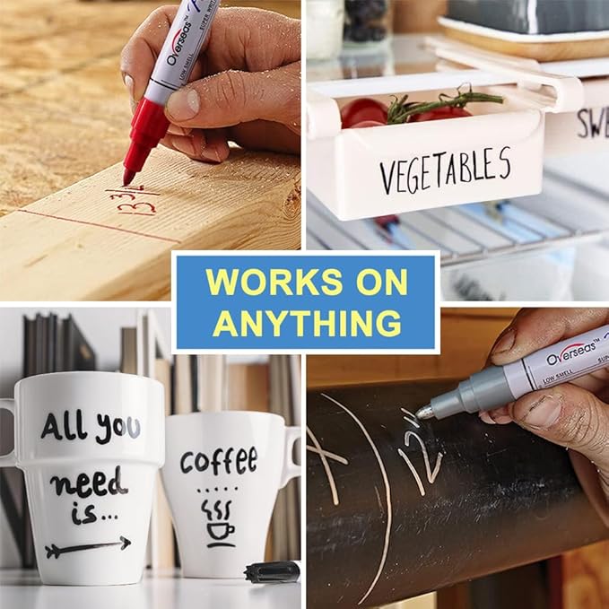 Overseas Permanent Paint Pens Blue Markers - 2 Pack Single color Oil Based Paint Markers, Medium Tip, Quick Drying and Waterproof Marker Pen for Metal, Rock Painting, Wood, Plastic, Canvas, Mugs