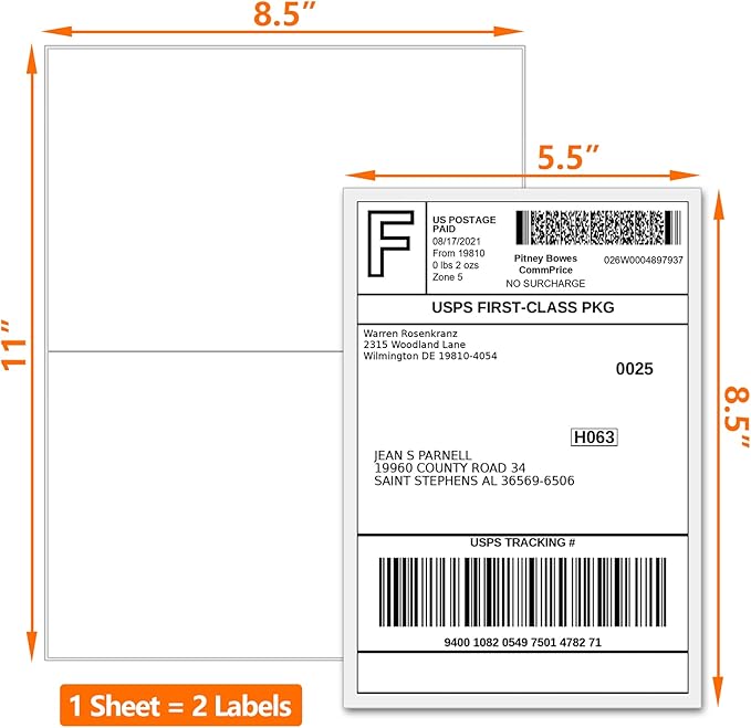6000 Half Sheet Laser/Ink Jet Shipping Labels Mailing Blank White Labels