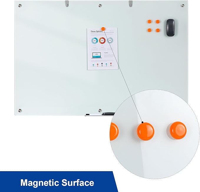 Large Glass Dry Erase Board, 72 x 48 Inches Magnetic Glass Whiteboard for Wall, 6' x 4' Frameless Board for Office, Home, School