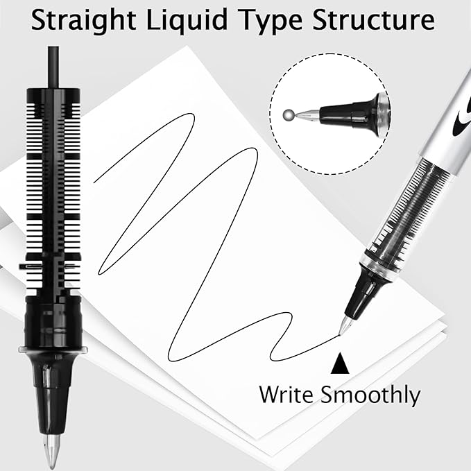 Beieverluck 60 Pieces Roller Ball Pens Black Liquid Ink Rollerball Pens 0.5mm Fine Point Smooth Writing Pens for Writing Journaling Taking Notes School Office