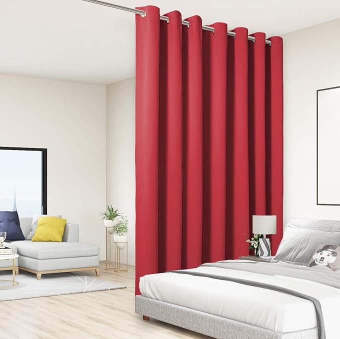 BONZER Room Divider Curtain Total Privacy Wide Blackout Room Darkening Grommet Curtains for Shared Room, 96L x 108W Inch (8L x 9W ft), 1 Panel, Red