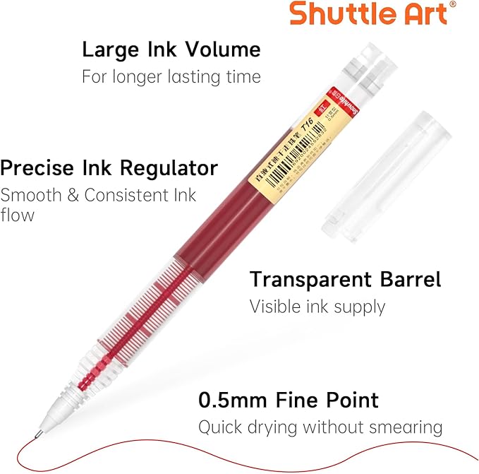 Shuttle Art Liquid Ink Rollerball Pens, 15 Colors (10 Bright + 5 Vintage) Quick Drying 0.5mm Extra Fine Point Long Lasting for Writing Journaling Taking Notes Doodling School Office Home