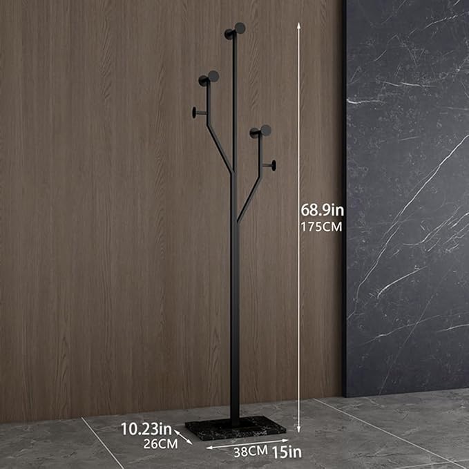 Sturdy Coat rack,Coat tree freestanding heavy duty with Marble Base,Metal standing coat rack for Bedroom,Entrance,Modern clothes hanger stand for Coats,Hats,Bags (black)