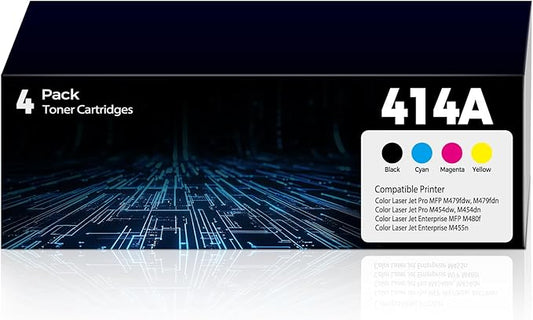 414A Toner Cartridges Compatible for HP 414A HP414A 414X 4 Pack with Chip for Color Laser Jet Pro MFP M479fdw M454dw M479fdn M454dn Enterprise MFP M480f M455dn MFP M479 W2020A W2020X Black & Color