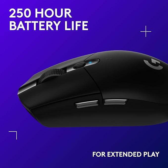 Logitech G305 LIGHTSPEED Wireless Gaming Mouse, Hero 12K Sensor, 12,000 DPI, Lightweight, 6 Programmable Buttons, 250h Battery Life, On-Board Memory, PC/Mac - Black
