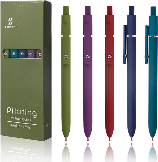 5 Pcs Colorful Gel Pens,0.5mm Fine Point for Journaling Note Taking Writing, Quick Dry Black Ink Pens for Office School Supplies Gifts for Women Teacher Students (Vintage Colors)