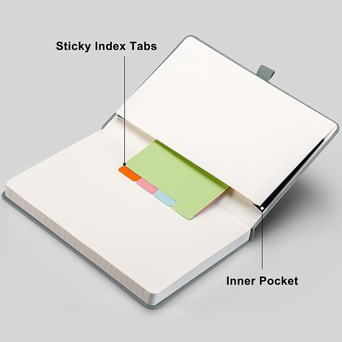 RETTACY Lined Journal Notebook, 192 Numbered Pages, A5 Medium Size (5.7'' x 8.3''), for Men & Women, Journaling, Writing, Work & Office, Leather Hardcover, 100 GSM Thick Paper (Blue-gray)