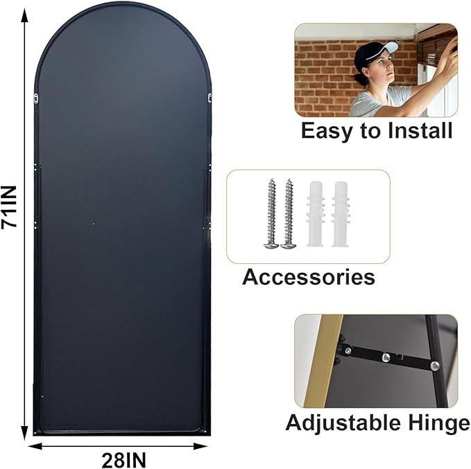 HARRITPURE 28" x 71" Full Length Mirror - Aluminum Alloy Frame Full Body Mirror - Black Extra Large Floor Mirrors for Bedroom, Living Room, Bathroom