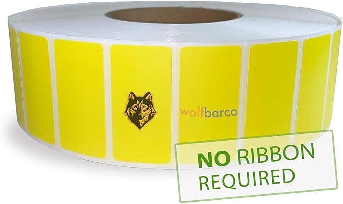 Direct Thermal (Heat Transfer) Paper Label/Industrial Grade 2"X 1" Yellow, with Perforation, 3" Core, 8" OD,5500 Labels/Roll (8 Rolls per Box), Compatible with Zebra, Godex and Datamax Printers