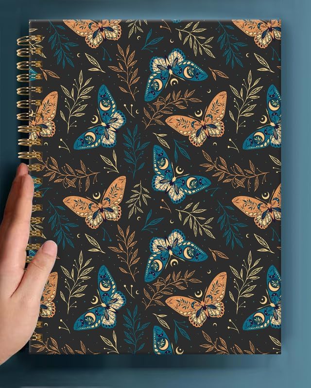 Spiral Journal Notebook,A5 Hardcover Lined Journals for Women Girl 6 x 8.3 in,120 Pages Thick Paper,Cute College Ruled Writing Notebook for Gifts Office Work School(Elegant Boho Butterfly Plant)