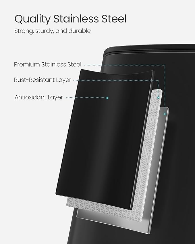 SONGMICS Kitchen Trash Can, 5.2-Gallon (20 L) Trash Bin, Stainless Steel Garbage Can, with Inner Bucket, Soft Close and Stays Open, Ink Black ULTB592B01