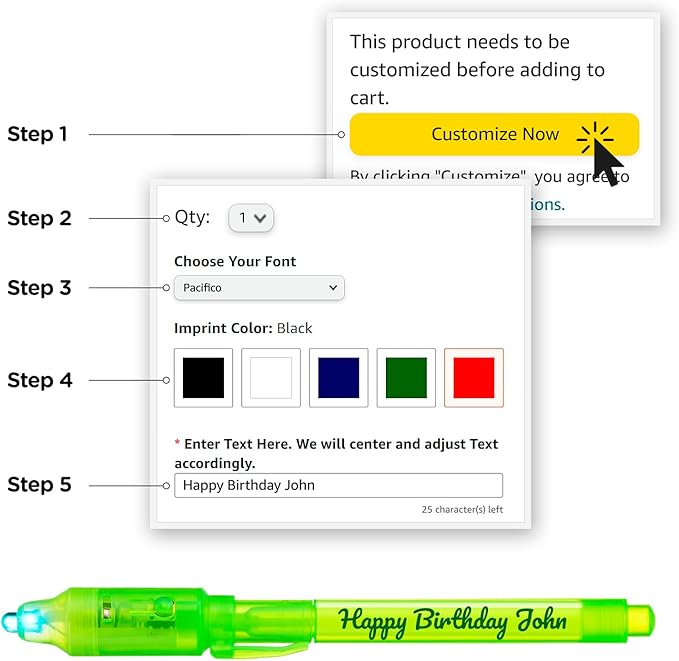 Personalized Invisible Disappearing Ink Pen Marker Pack, Custom Secret Spy Message Writer with UV Light, Fun for Kids Party Favors Gifts and Stock Stuffers,12 Pack, Green
