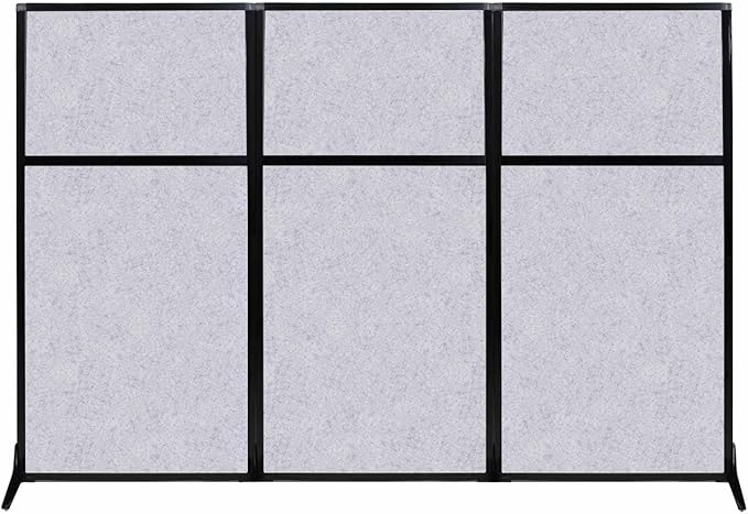 Versare Office Workstation Screen | Portable Wall Divider | Modern Cubicle | Freestanding Privacy Screen | Flexible Work Space | 3 Panels | 99" Wide x 70" Tall Marble Gray SoundSorb Panels