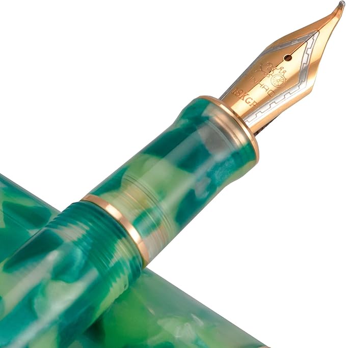 Jinhao 100 Fountain Pen Celluloid Classic Style, #6 Nib Smooth Writing Instrument with Refillable Converter and Pen Case Set
