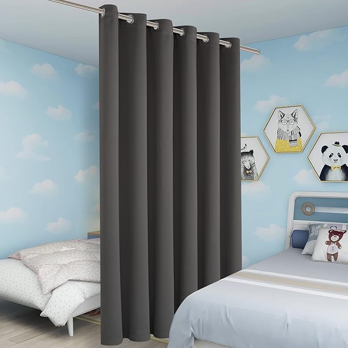 BONZER Room Divider Curtain Total Privacy Wall Grommet Thermal Insulated Wide Blackout Curtains for Bedroom Living Room, 108L x 70W Inch (9L x 5.8W ft), 1 Panel, Dark Grey