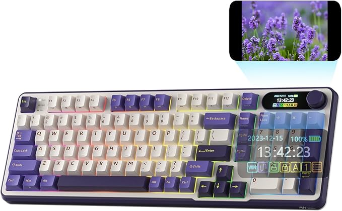 RK ROYAL KLUDGE S98 Mechanical Keyboard w/Smart Display & Knob, Top Mount 96% Wireless Mechanical Keyboard BT/2.4G/USB-C, Hot Swappable, Software Support, Massive Battery, 98 Keys