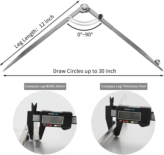 16 inch Compass for Geometry, Compass for Woodworking, Precision Woodworking Compass with Wing Divider and Pencil Holder, Large Compass for Geometry, Woodworking Compass, Drafting, Drawing Compass